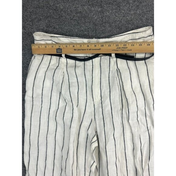 Joie 100% Linen Pants Women's 12 Beige Striped Belted Wide Leg NWT - Picture 5 of 10